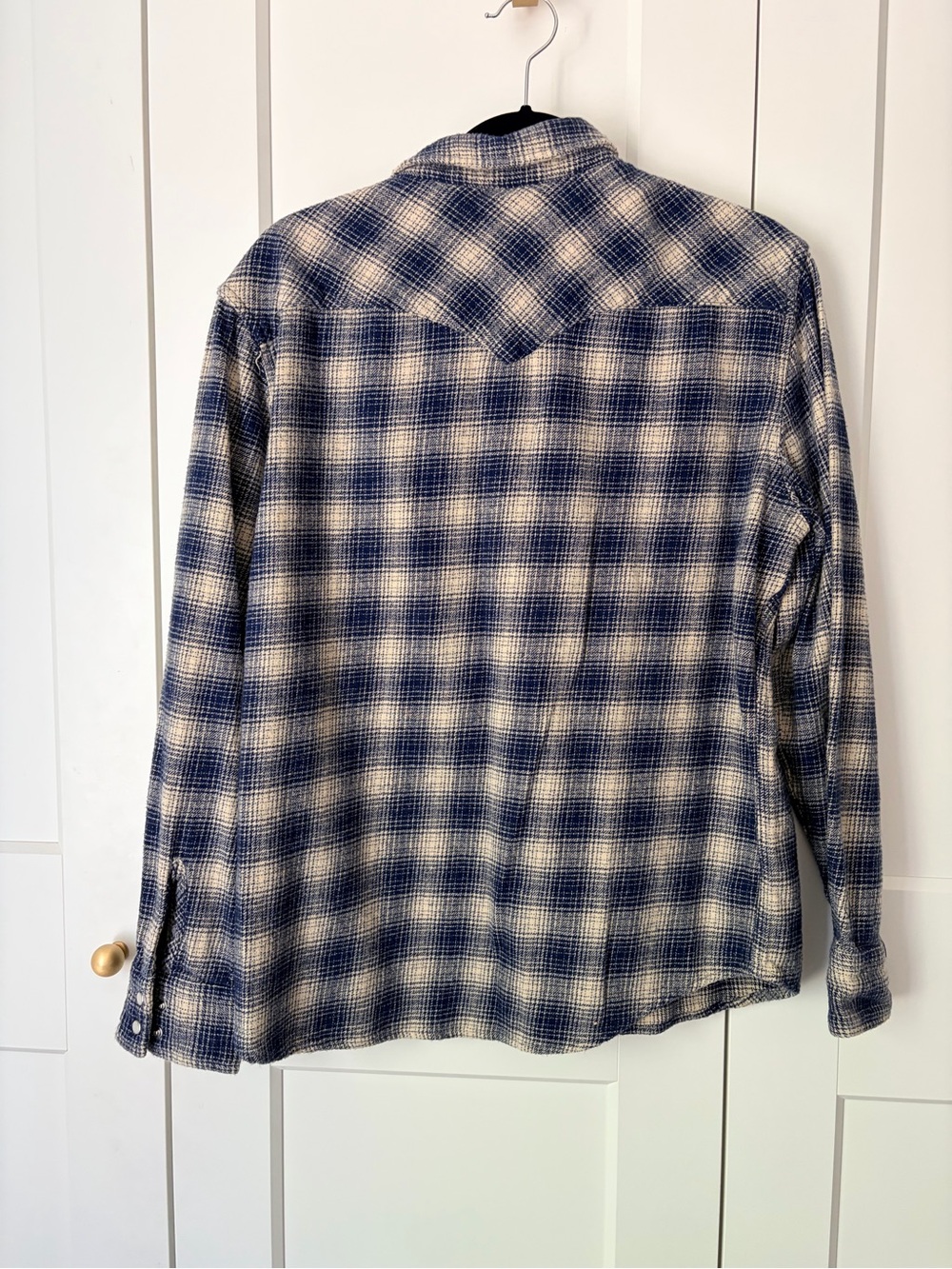 Levi's Men's Navy and White Plaid Snap-Down Shirt | L - Picture 3 of 5